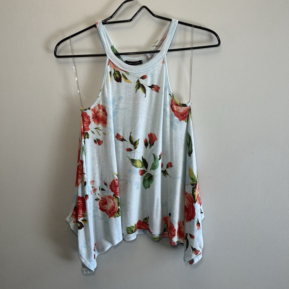 Sweet Claire Floral Tank Top Light Blue Racerback Tunic Flowy Size Small - Picture 2 of 10